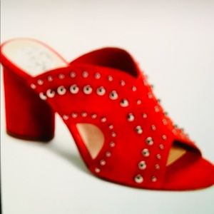 3 inch stacked heel mules. Never worn